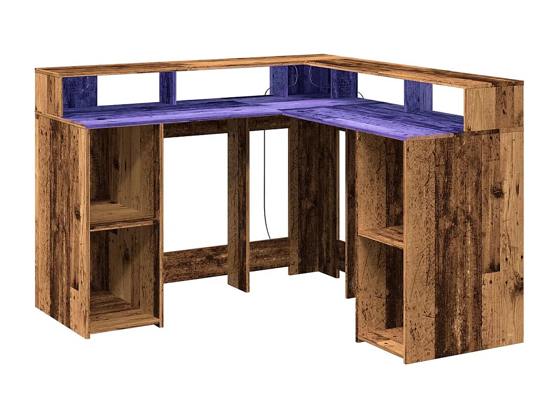 Scrivania con luci a LED in legno vecchio, legno ingegnerizzato
