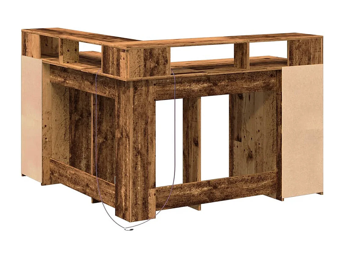 Scrivania con luci a LED in legno vecchio, legno ingegnerizzato