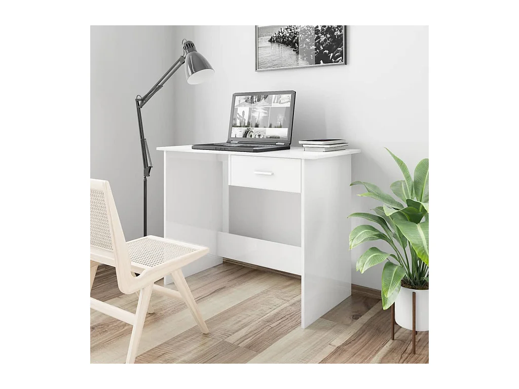 Escritorio Blanco Brillo 100x50x76 cm Madera de Ingeniería