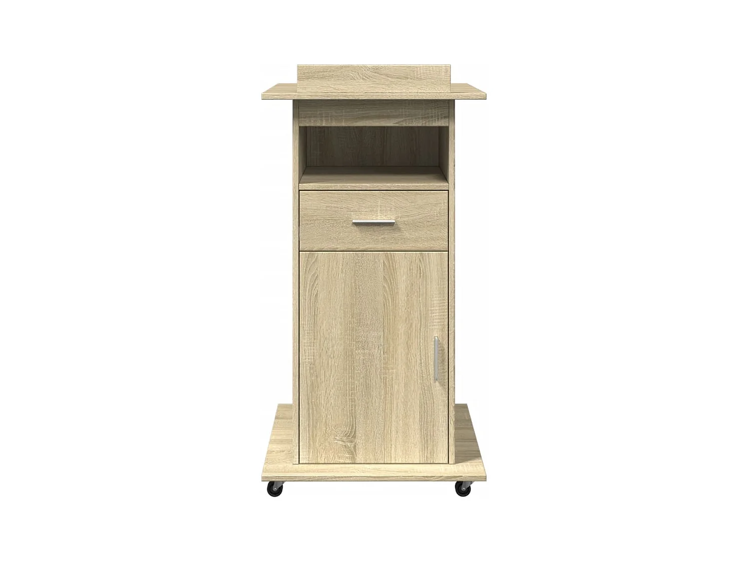 Scrivania in legno ingegnerizzato di rovere Sonoma, con ruote e cassetto