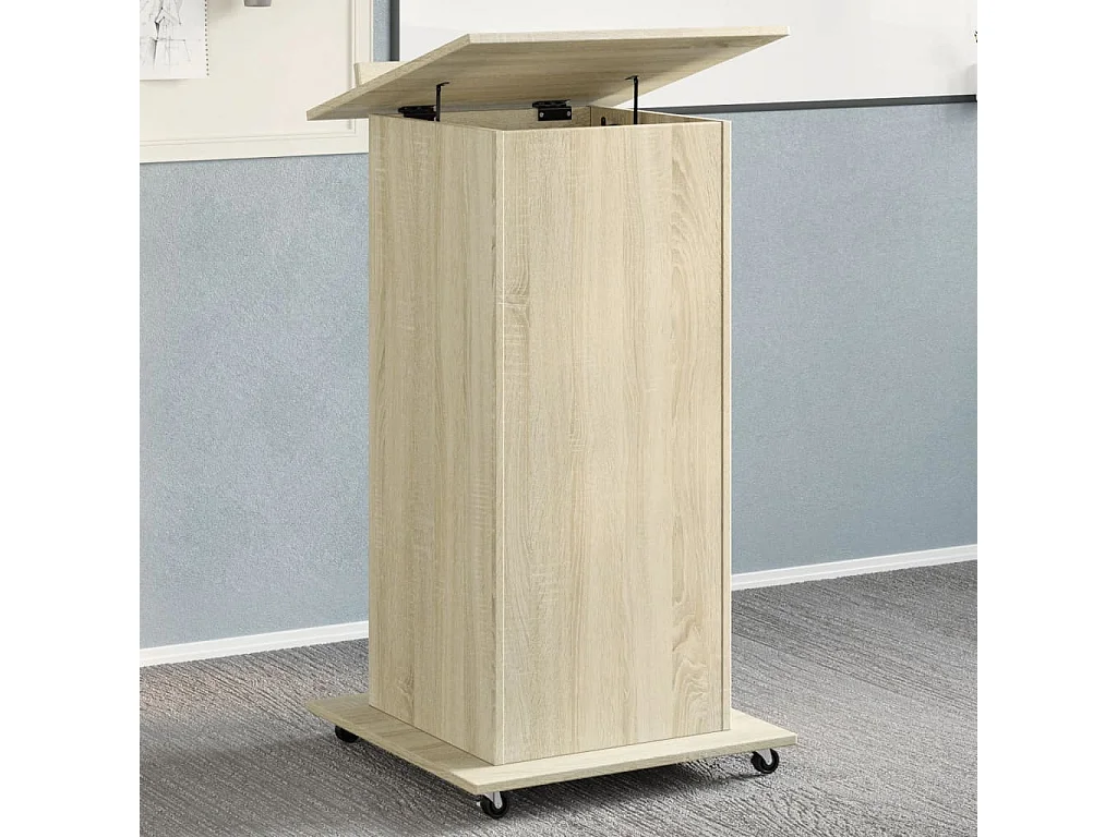 Scrivania in legno ingegnerizzato di rovere Sonoma, con ruote e cassetto