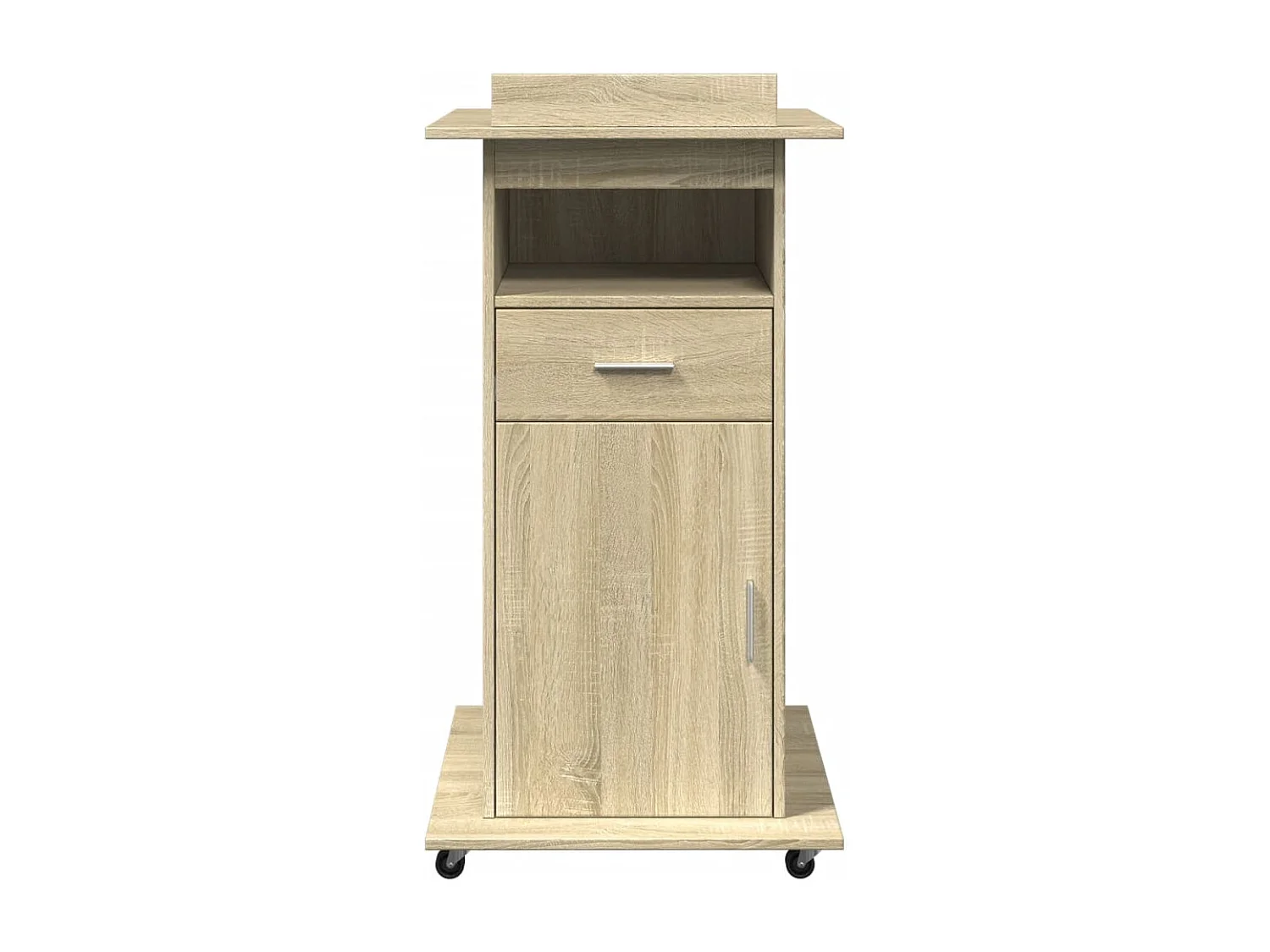 Scrivania in legno ingegnerizzato di rovere Sonoma, con ruote e cassetto