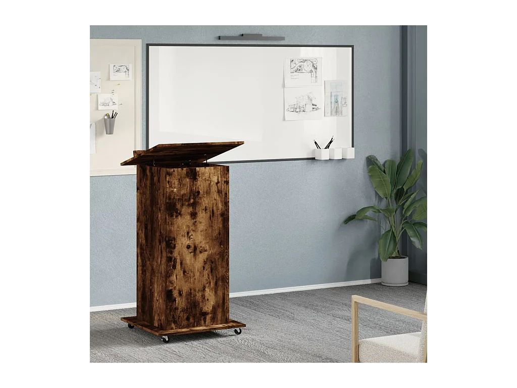 Scrivania con ruote e cassetto in legno ingegnerizzato di rovere affumicato