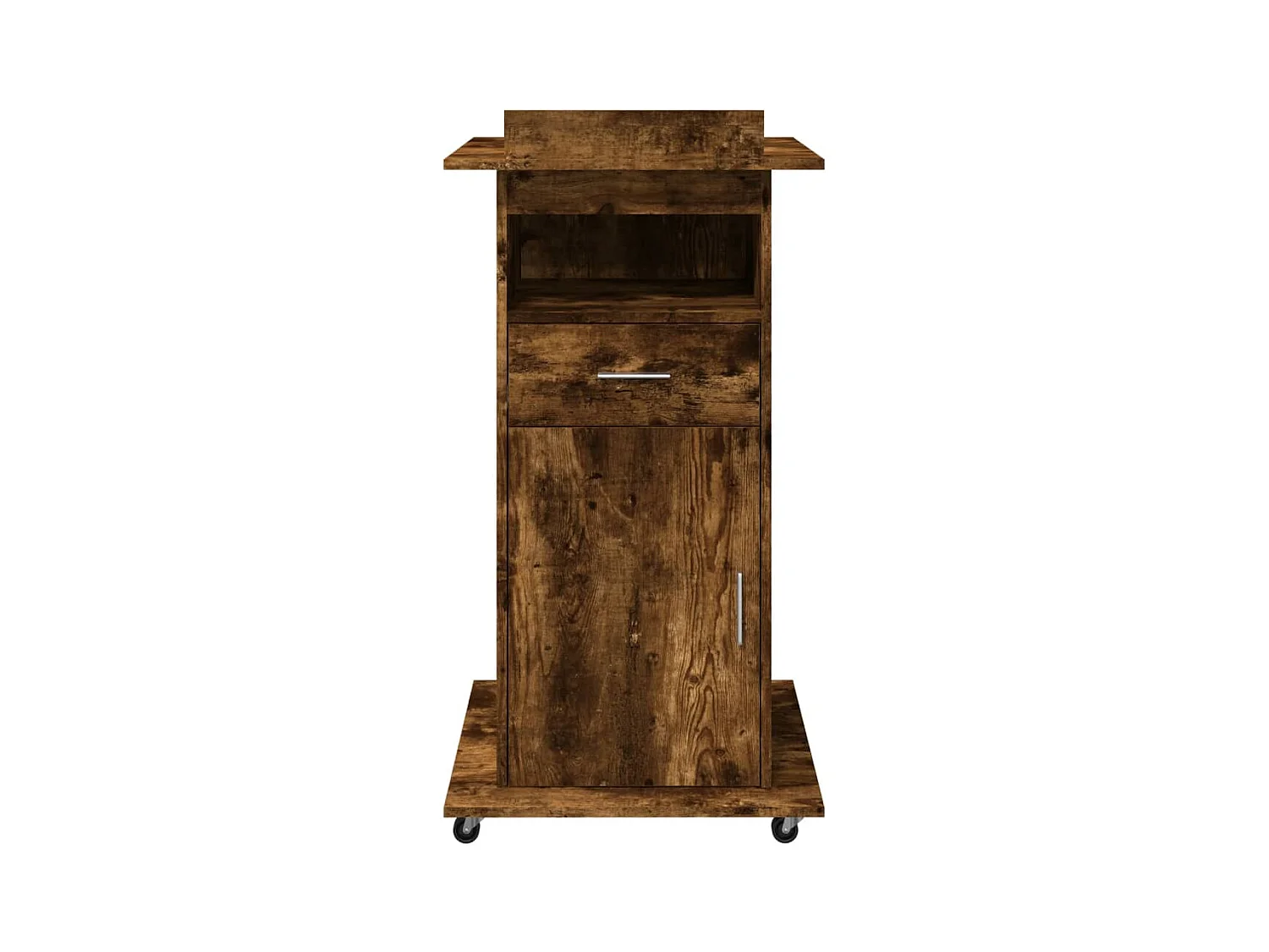 Scrivania con ruote e cassetto in legno ingegnerizzato di rovere affumicato