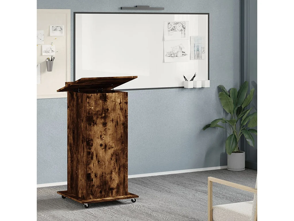 Scrivania con ruote e cassetto in legno ingegnerizzato di rovere affumicato