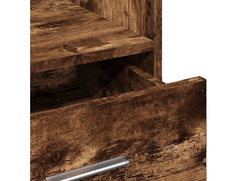 Scrivania con ruote e cassetto in legno ingegnerizzato di rovere affumicato