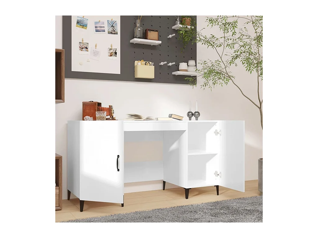 Bureau glanzend wit 140x50x75 cm bewerkt hout