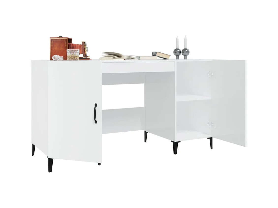 Bureau glanzend wit 140x50x75 cm bewerkt hout