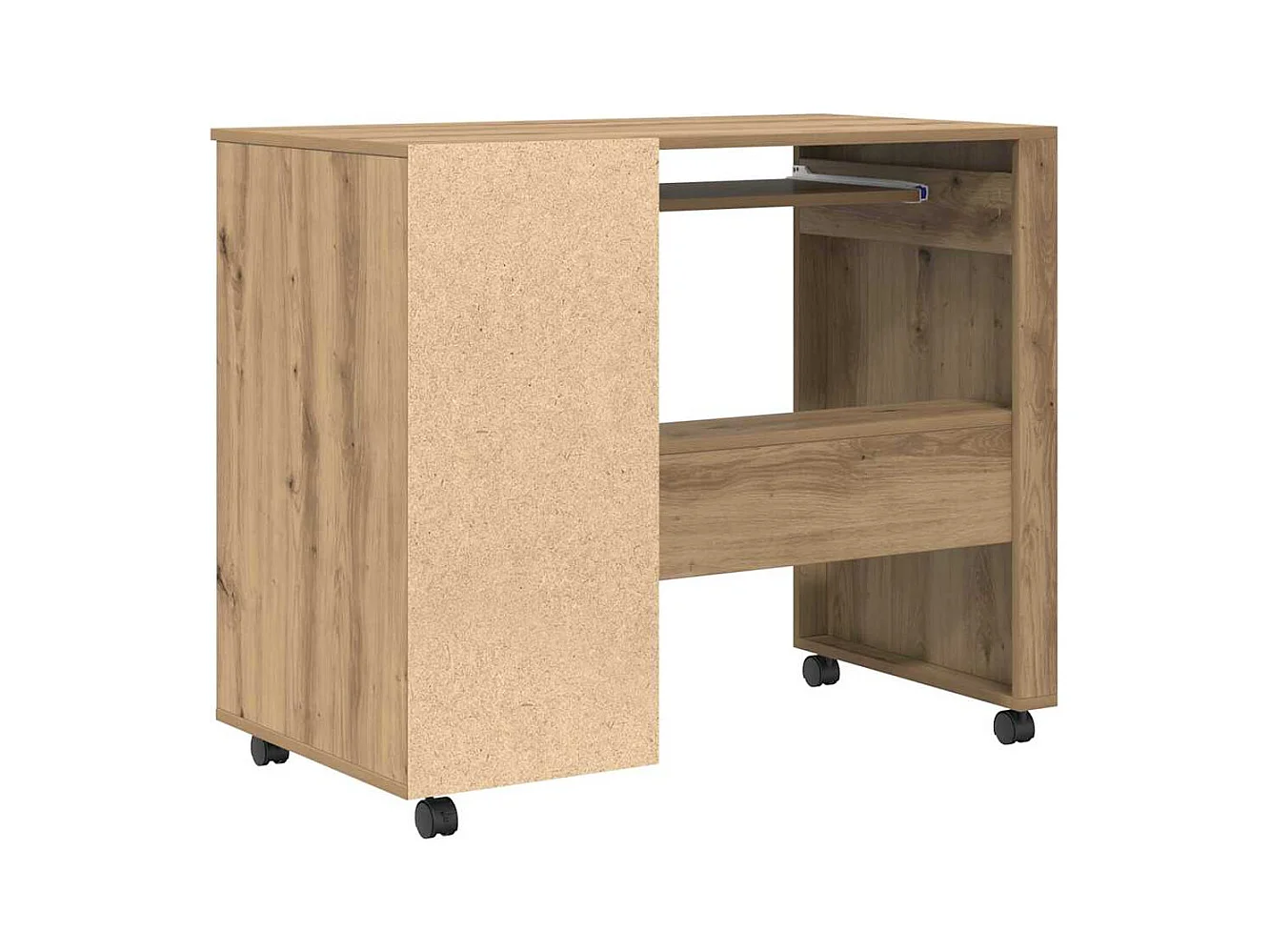 Bureau avec roulettes avec roue chêne artisanal 91 x 50 x 77 cm