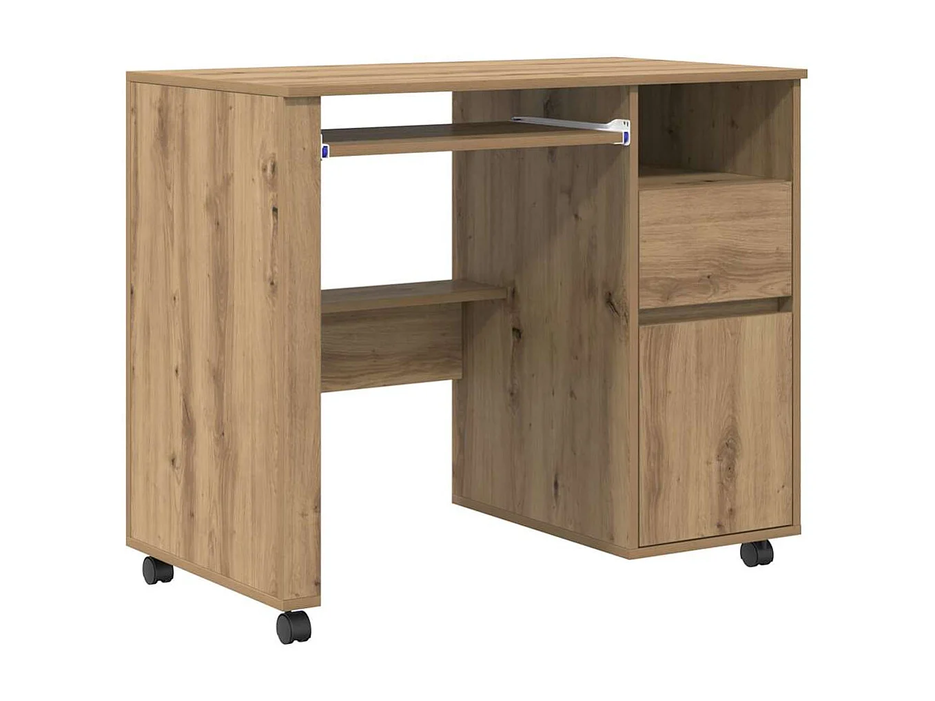 Bureau avec roulettes avec roue chêne artisanal 91 x 50 x 77 cm