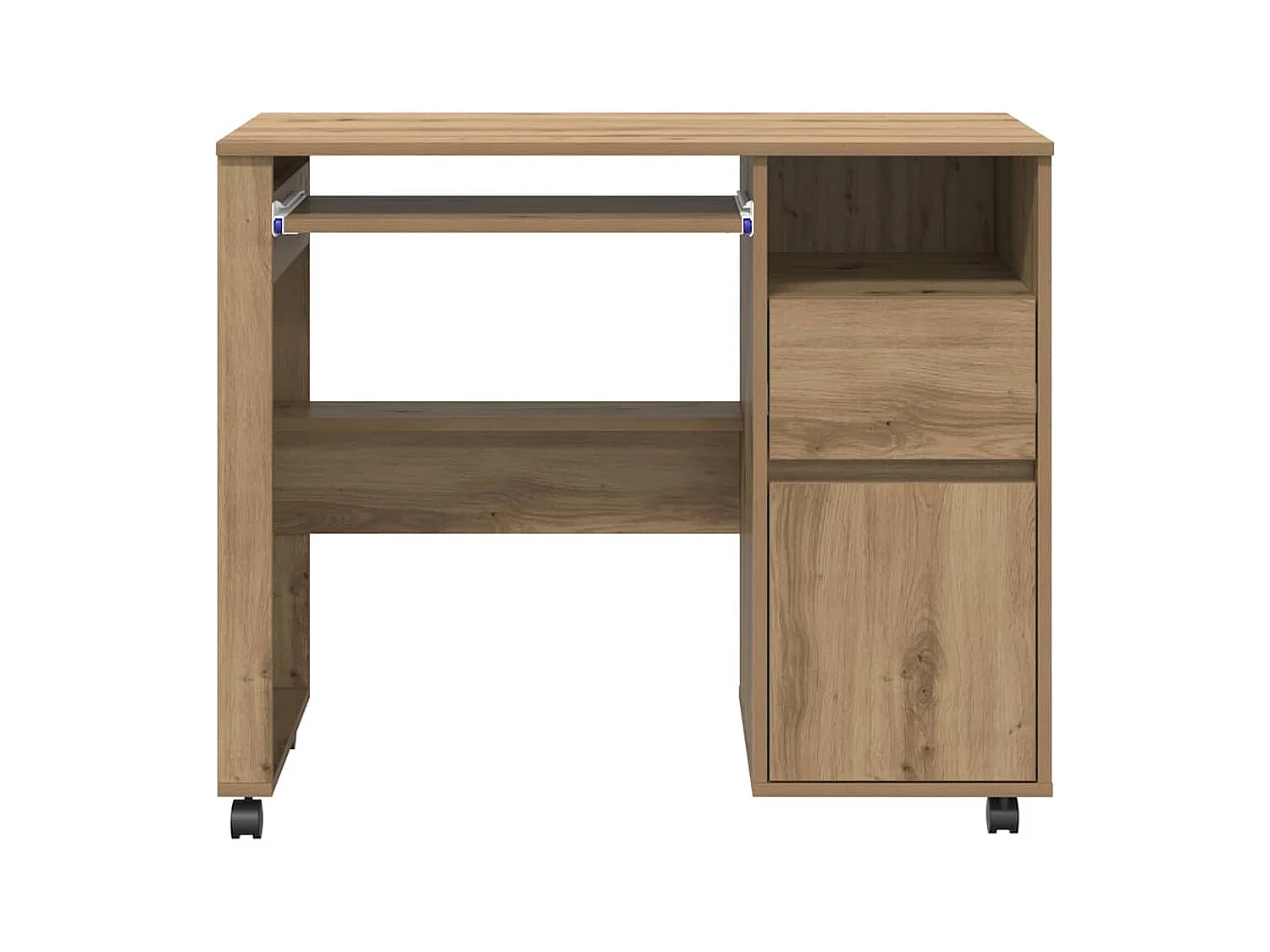 Bureau avec roulettes avec roue chêne artisanal 91 x 50 x 77 cm