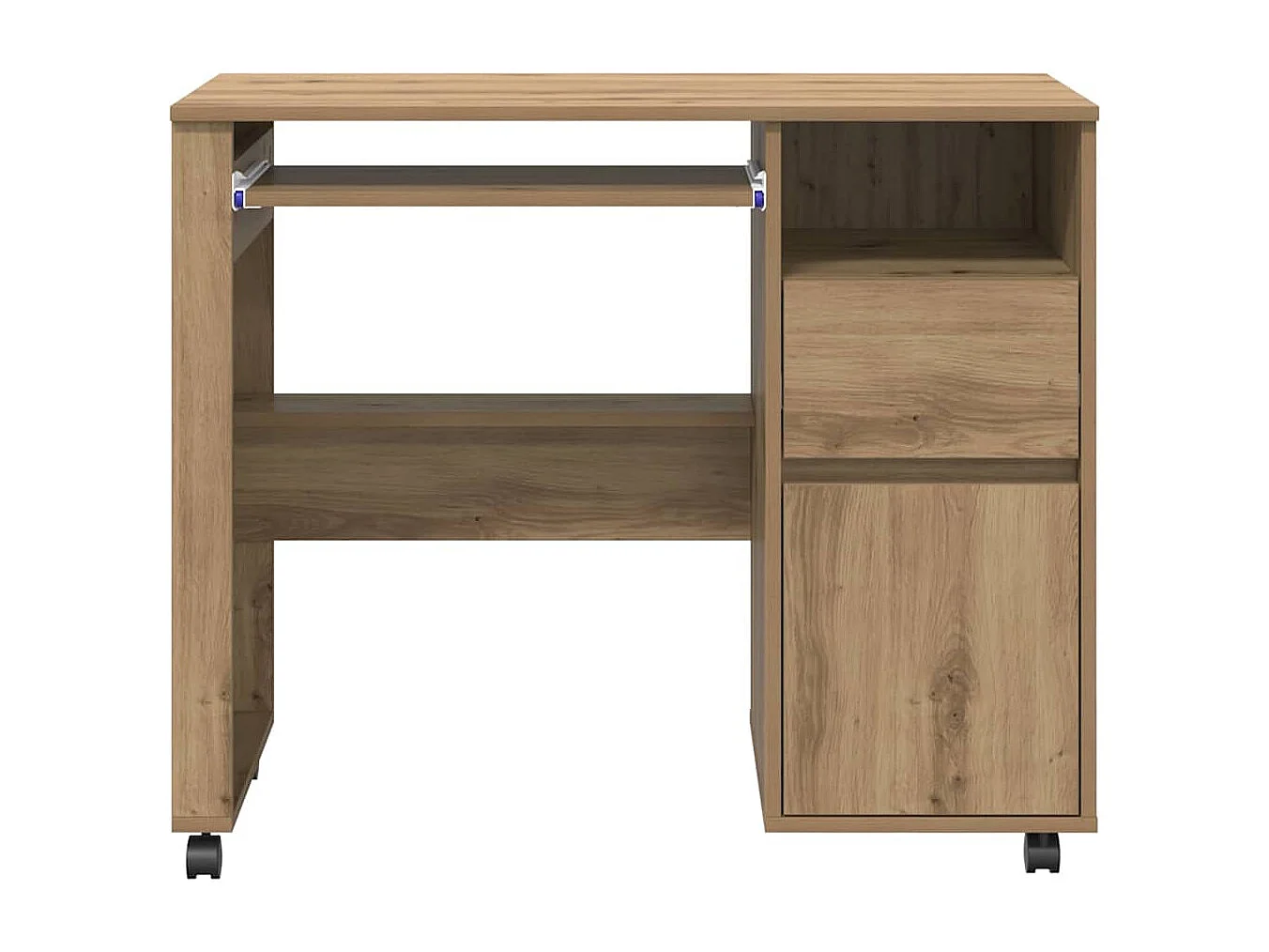 Bureau avec roulettes avec roue chêne artisanal 91 x 50 x 77 cm