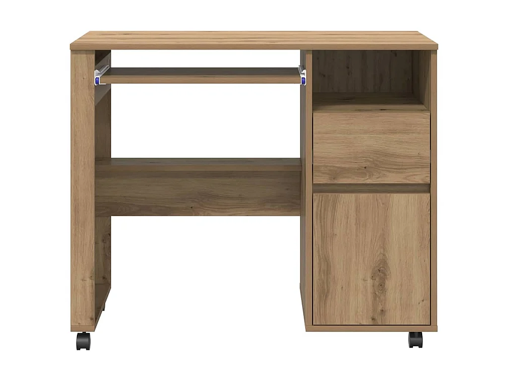 Schreibtisch mit Rollen mit Rad, handgefertigt aus Eiche, 91 x 50 x 77 cm