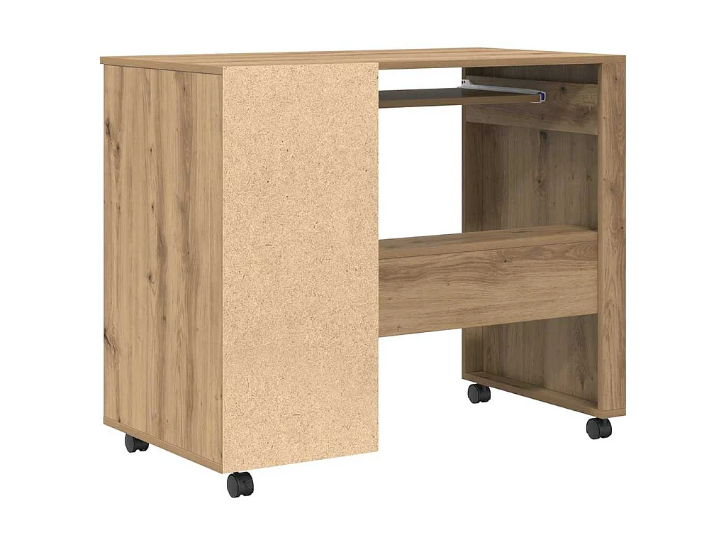 Schreibtisch mit Rollen mit Rad, handgefertigt aus Eiche, 91 x 50 x 77 cm