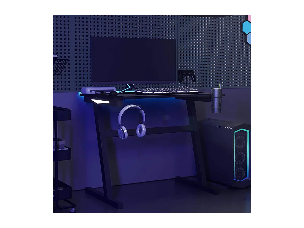 LED Gaming Bureau met Z-vormige Poten Zwart 90x60x75 cm