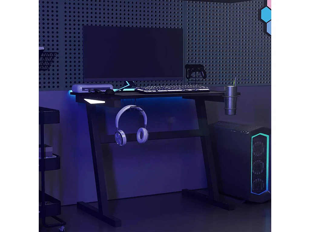 Escritorio Gaming LED con Patas en Forma de Z Negro 90x60x75 cm