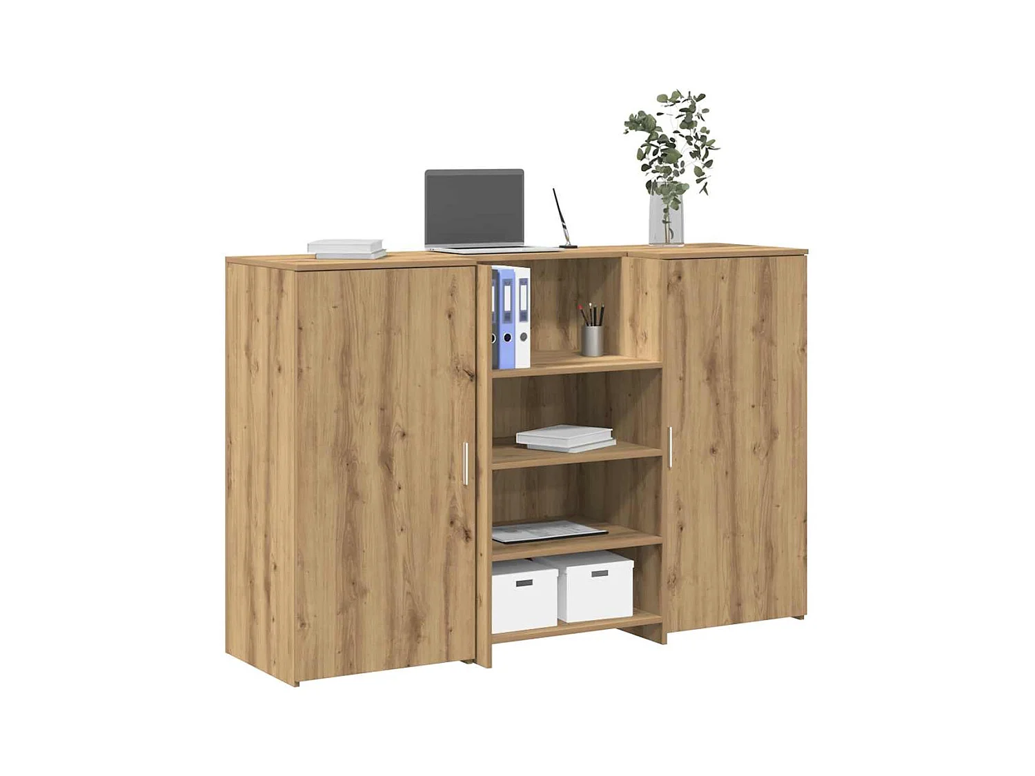 Bureau réception chêne artisanal 155x50x103,5cm bois ingénierie