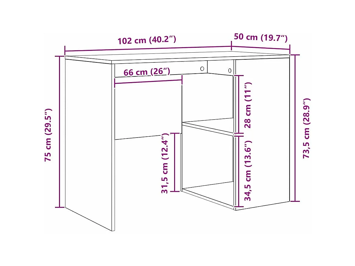 Bureau Gris béton 102 x 50 x 75 cm Bois d'ingénierie