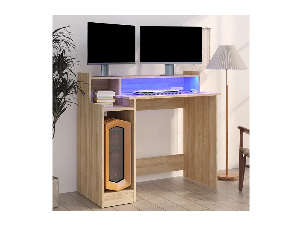 Escritorio con luces LED Roble 97x45x90 cm Madera de ingeniería