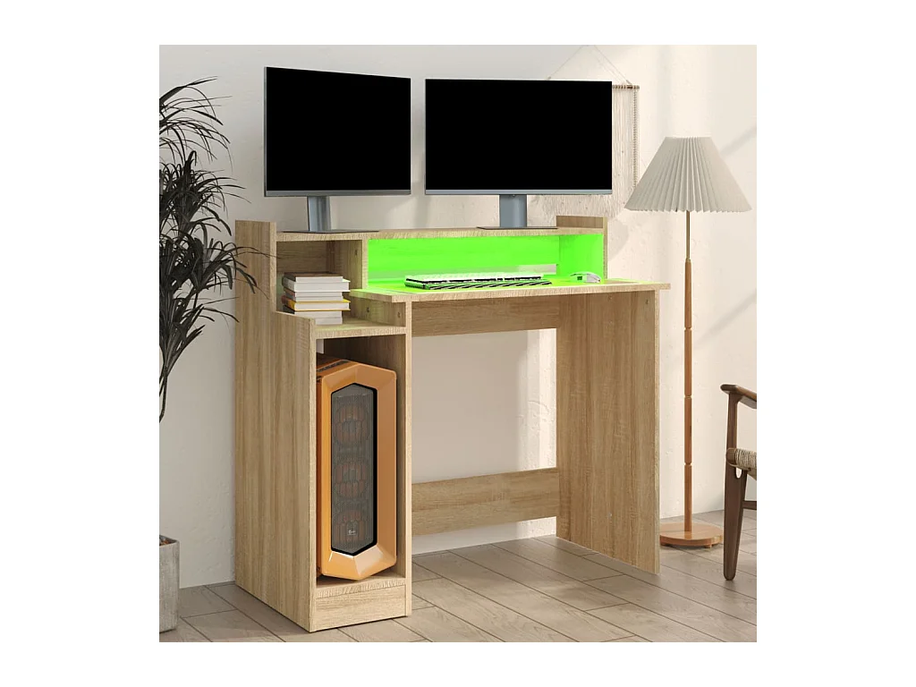 Escritorio con luces LED Roble 97x45x90 cm Madera de ingeniería