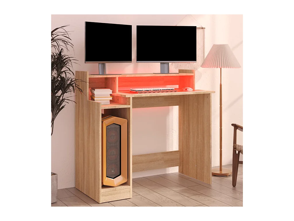 Escritorio con luces LED Roble 97x45x90 cm Madera de ingeniería