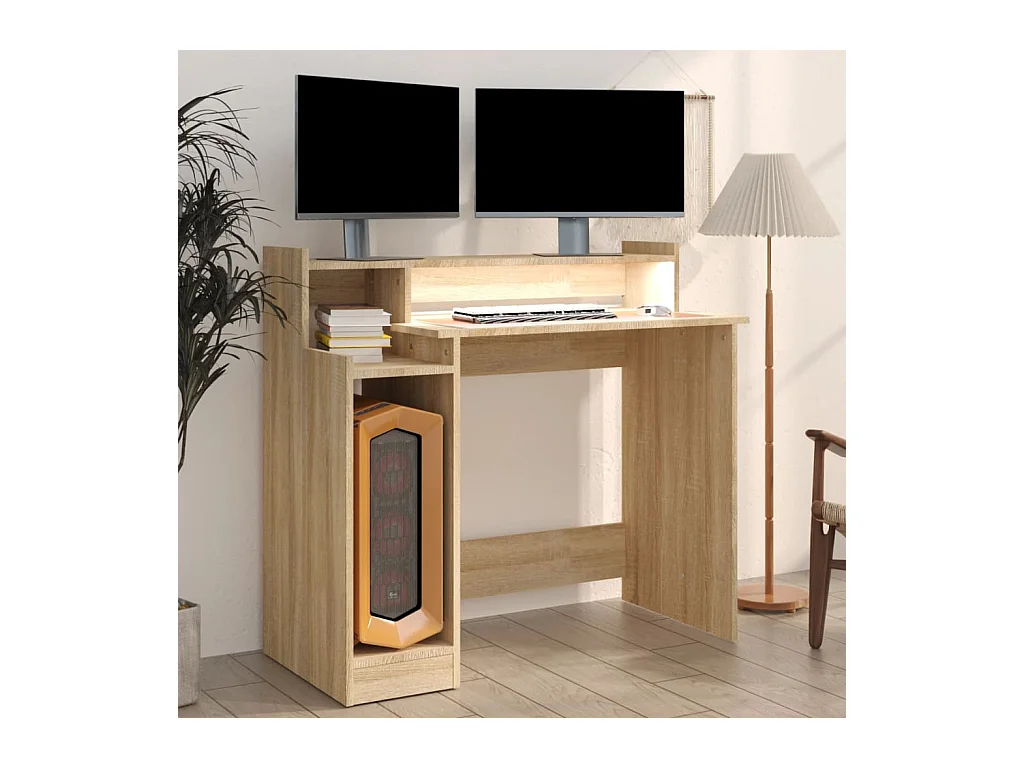 Escritorio con luces LED Roble 97x45x90 cm Madera de ingeniería
