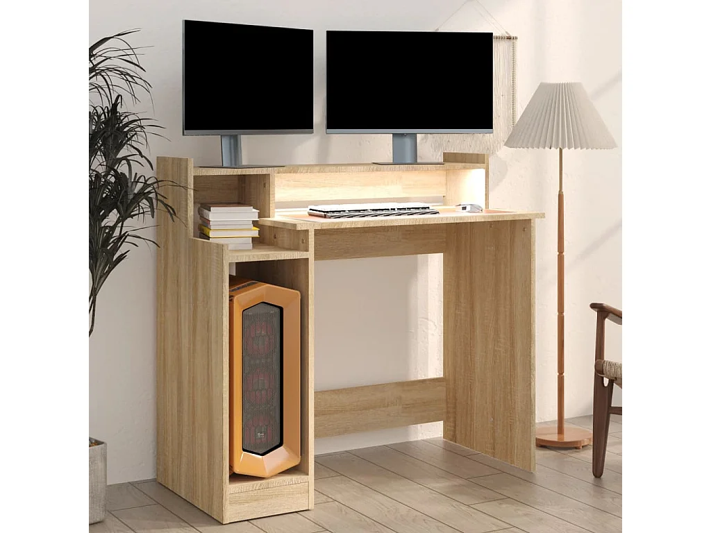 Scrivania con luci LED Rovere 97x45x90 cm Legno ingegnerizzato