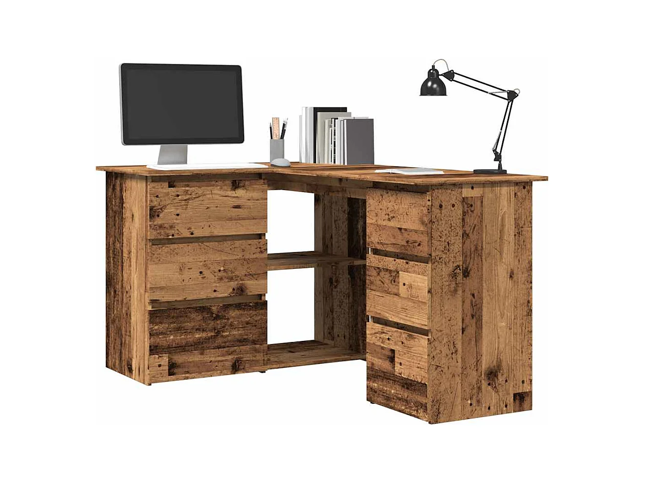 Oud houten hoekbureau 145x100x76 cm bewerkt hout