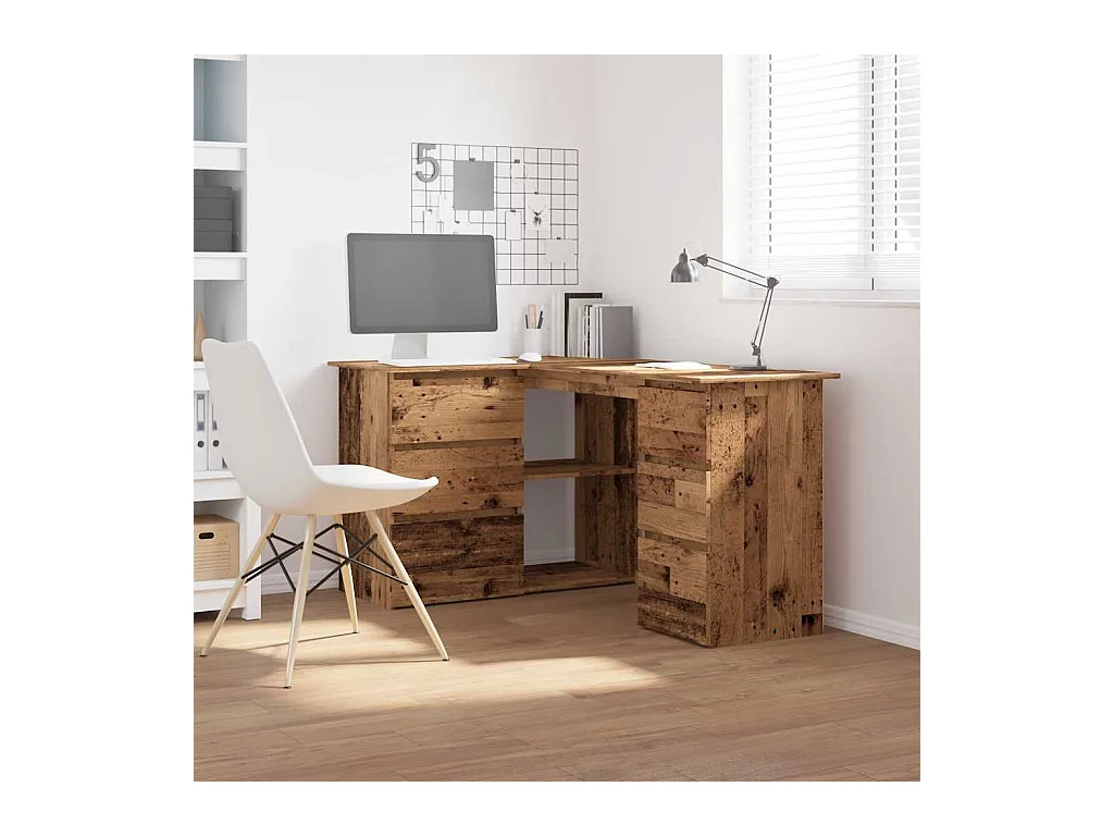 Oud houten hoekbureau 145x100x76 cm bewerkt hout