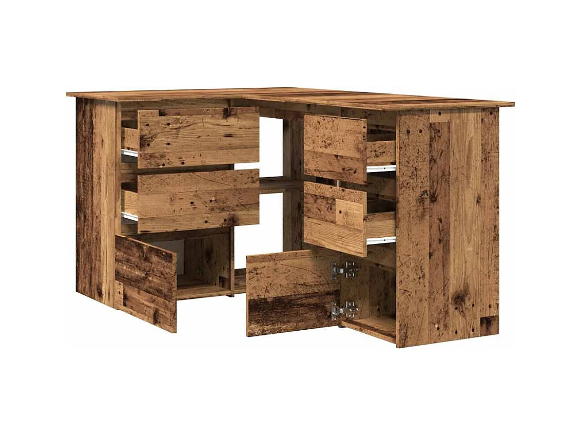 Oud houten hoekbureau 145x100x76 cm bewerkt hout