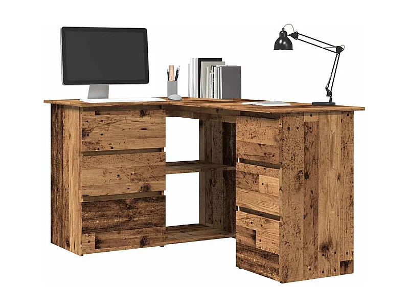 Bureau d'angle vieux bois 145x100x76 cm bois d'ingénierie