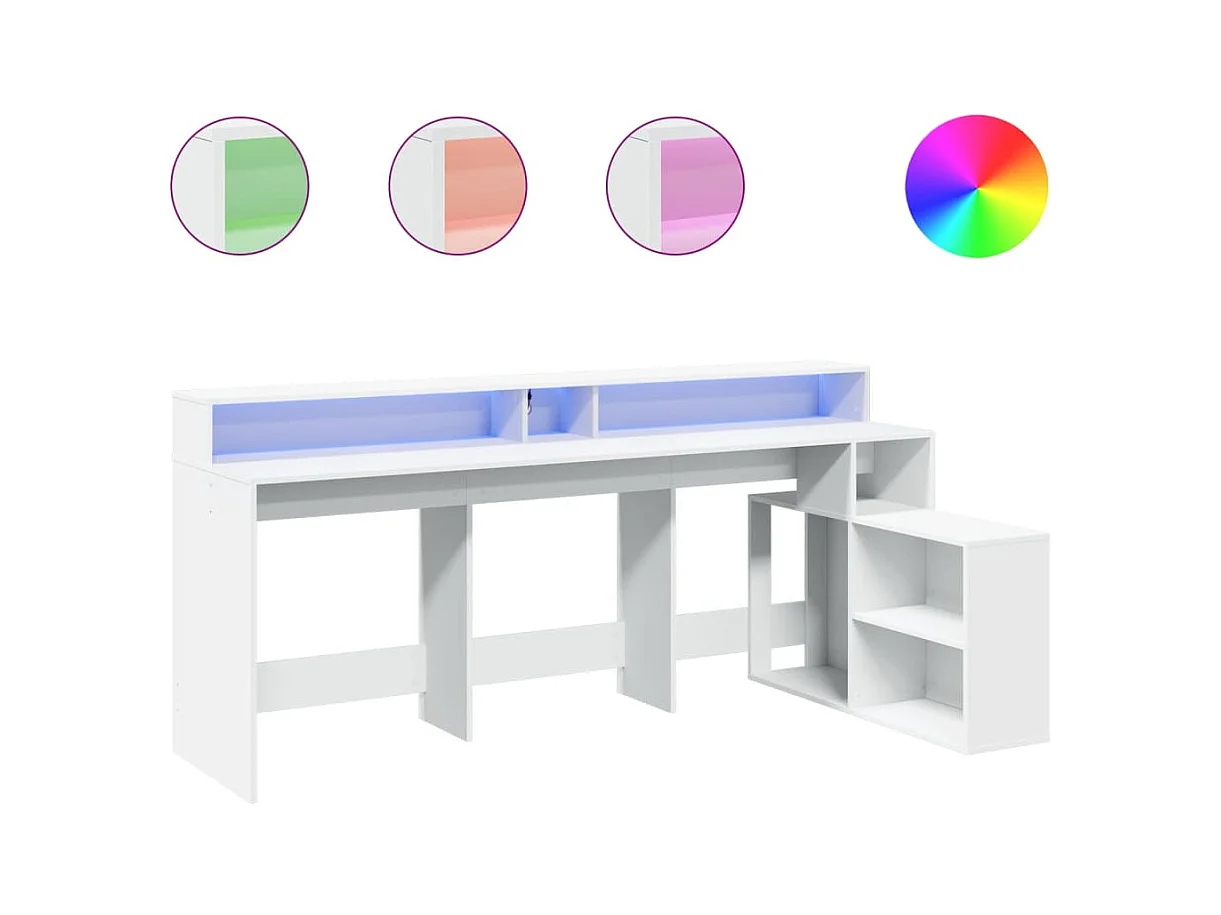 Bureau met LED-verlichting wit 200x104x91 cm bewerkt hout