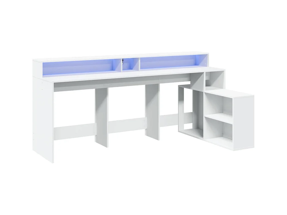 Bureau met LED-verlichting wit 200x104x91 cm bewerkt hout