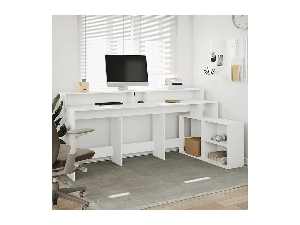 Bureau met LED-verlichting wit 200x104x91 cm bewerkt hout