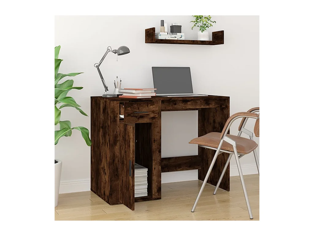 Gerookt eikenhouten bureau 100x49x75 cm, bewerkt hout