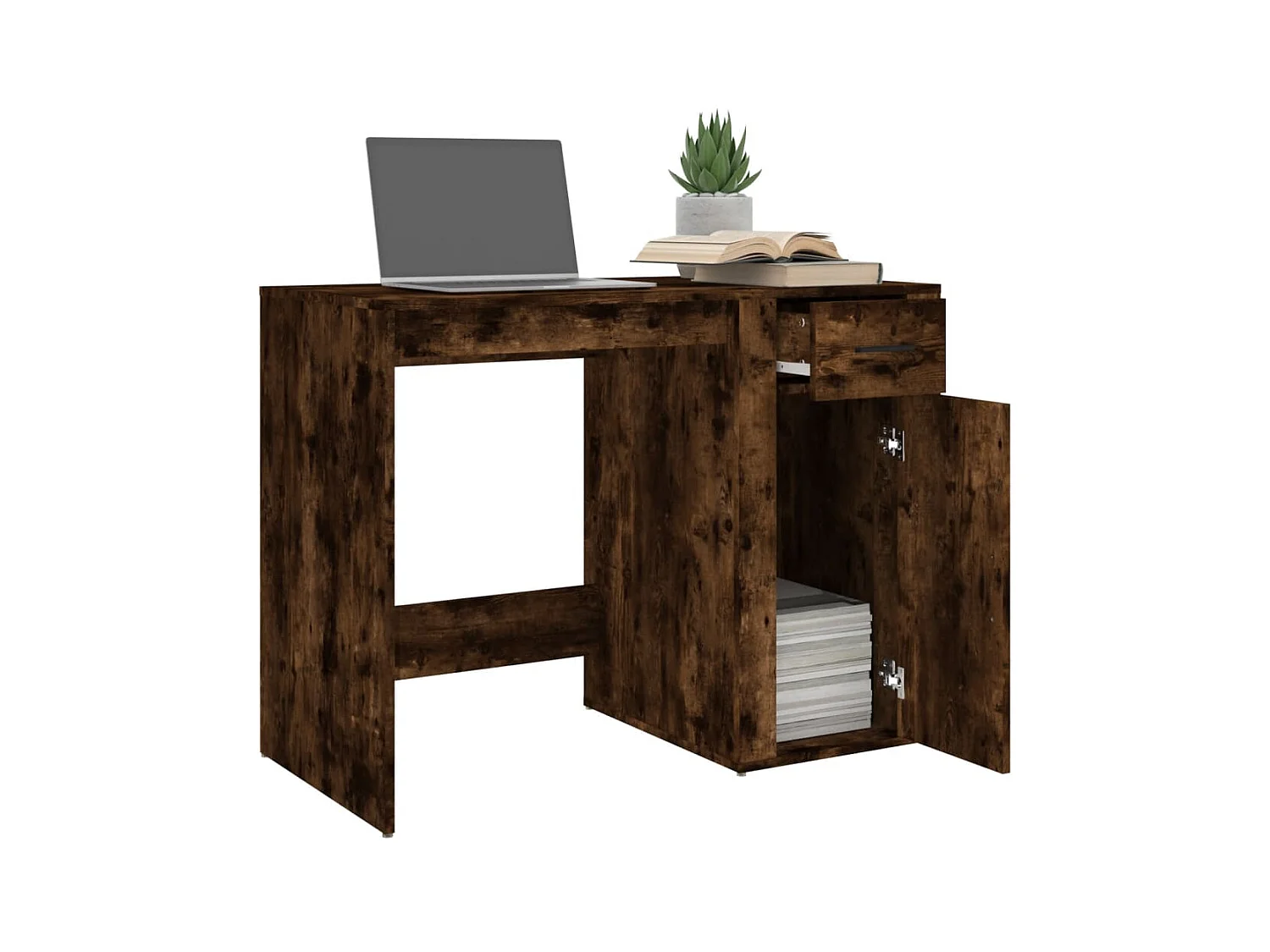 Gerookt eikenhouten bureau 100x49x75 cm, bewerkt hout
