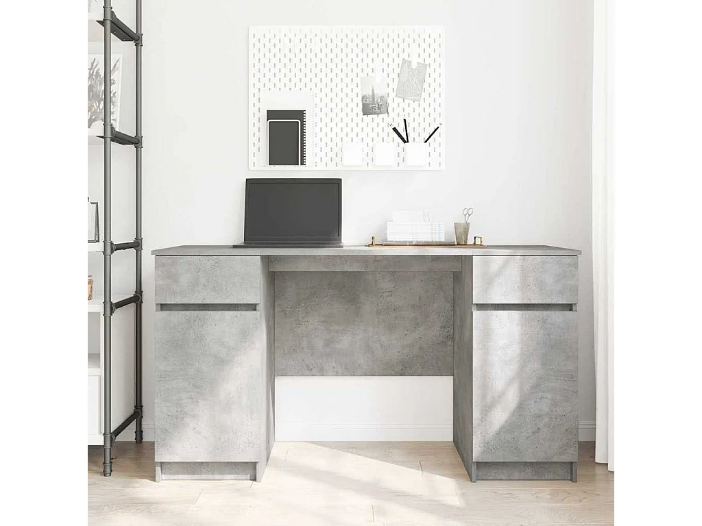 Bureau avec porte Gris béton 140 x 49 x 76 cm Bois d'ingénierie