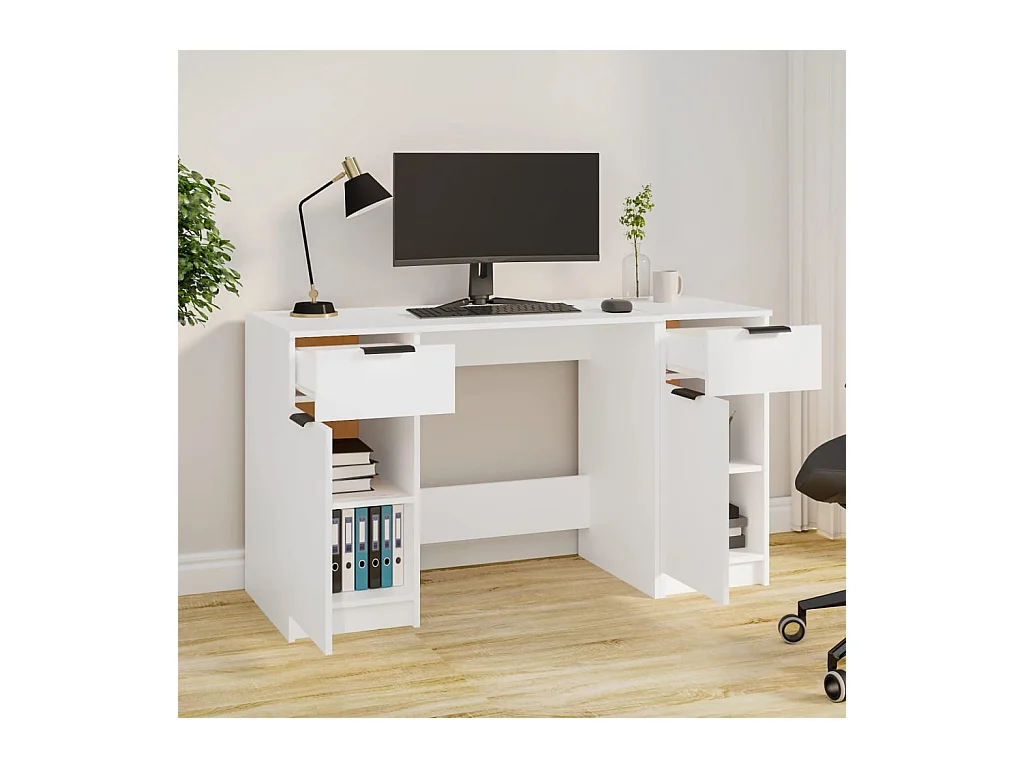 Bureau avec armoire latérale Blanc Bois d'ingénierie