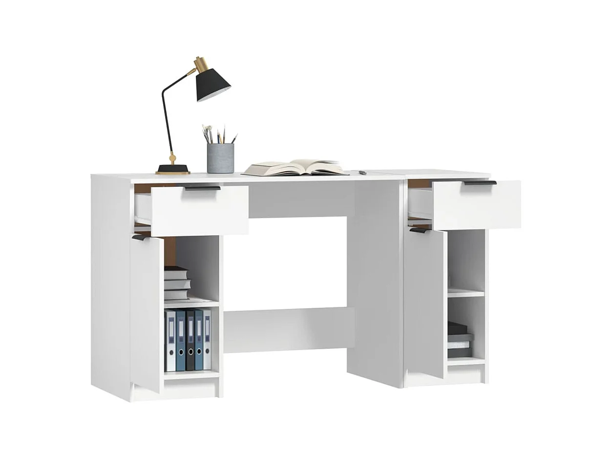 Bureau avec armoire latérale Blanc Bois d'ingénierie