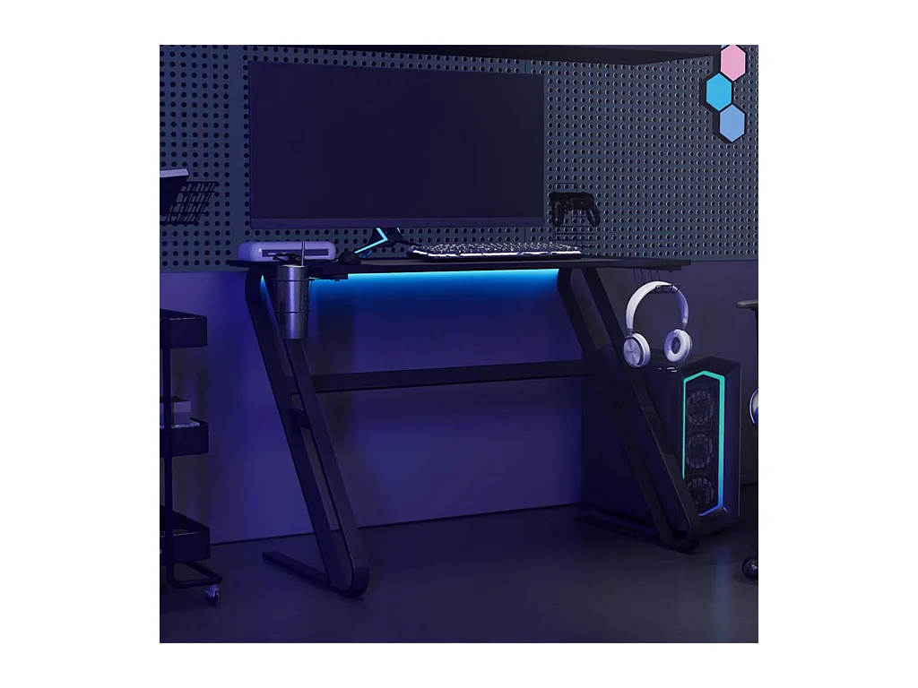 Gamingbureau met ZZ-vormige poten, zwart, 110 x 60 x 75 cm