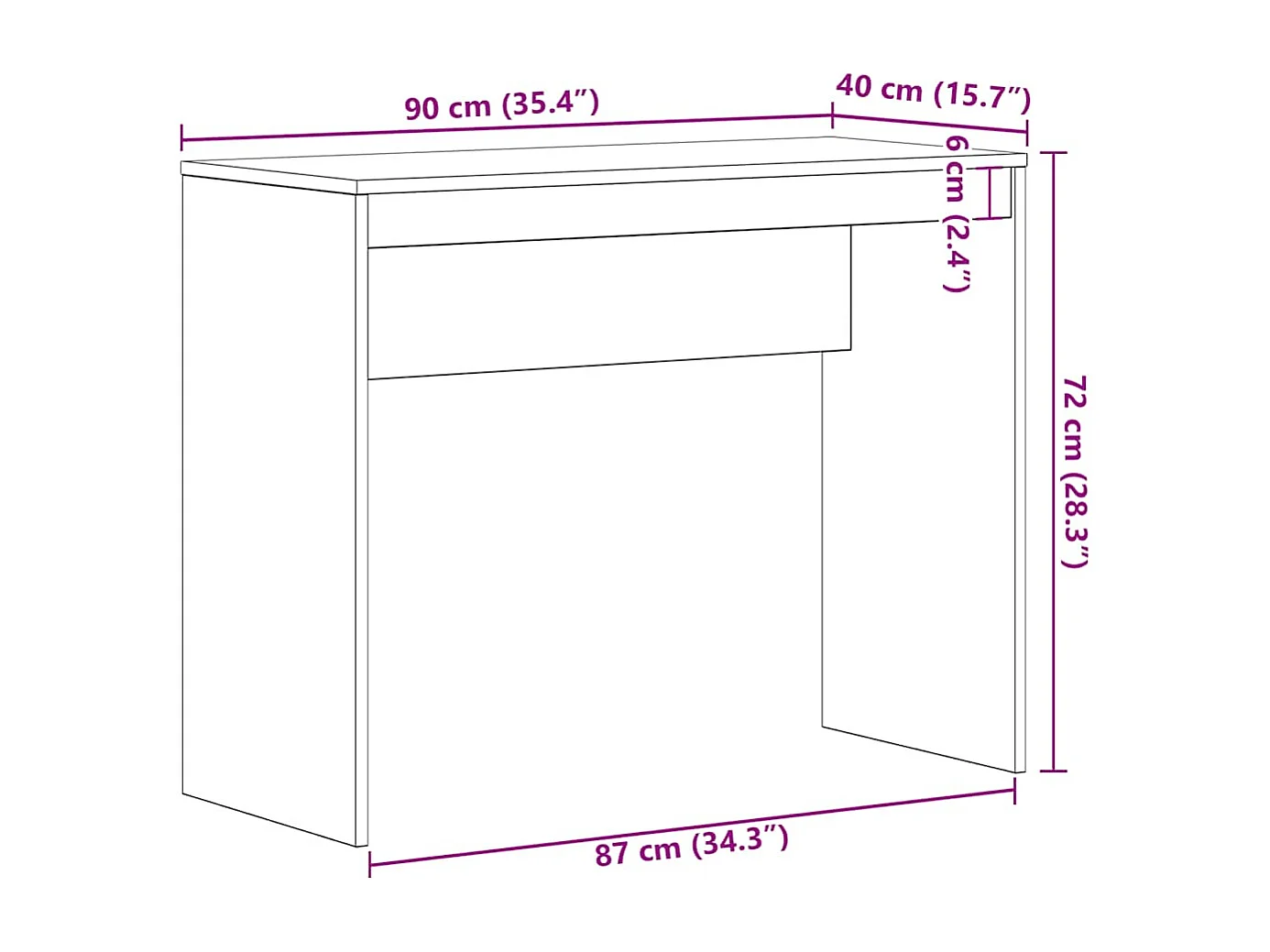 Bureau chêne noir 90x40x72 cm bois d'ingénierie