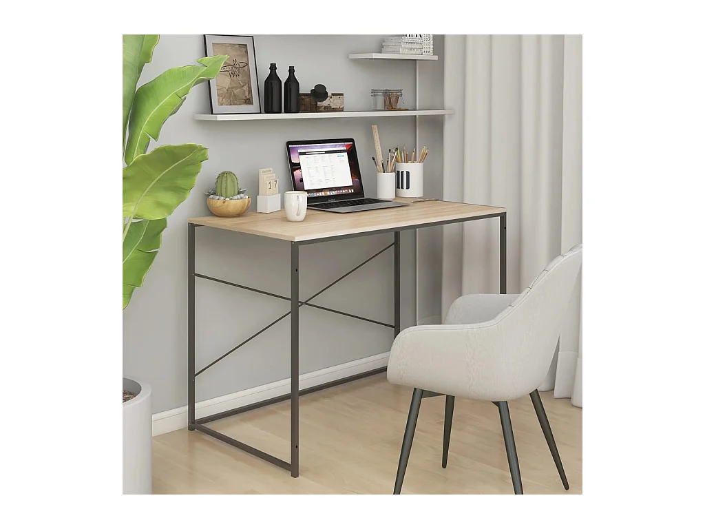 Zwart en eiken computerbureau 110x60x70cm bewerkt hout