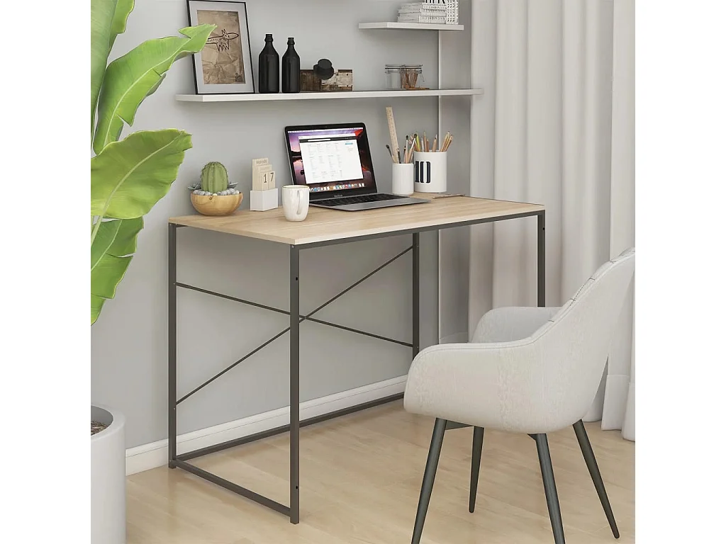 Bureau d'ordinateur Noir et chêne 110x60x70cm Bois d'ingénierie