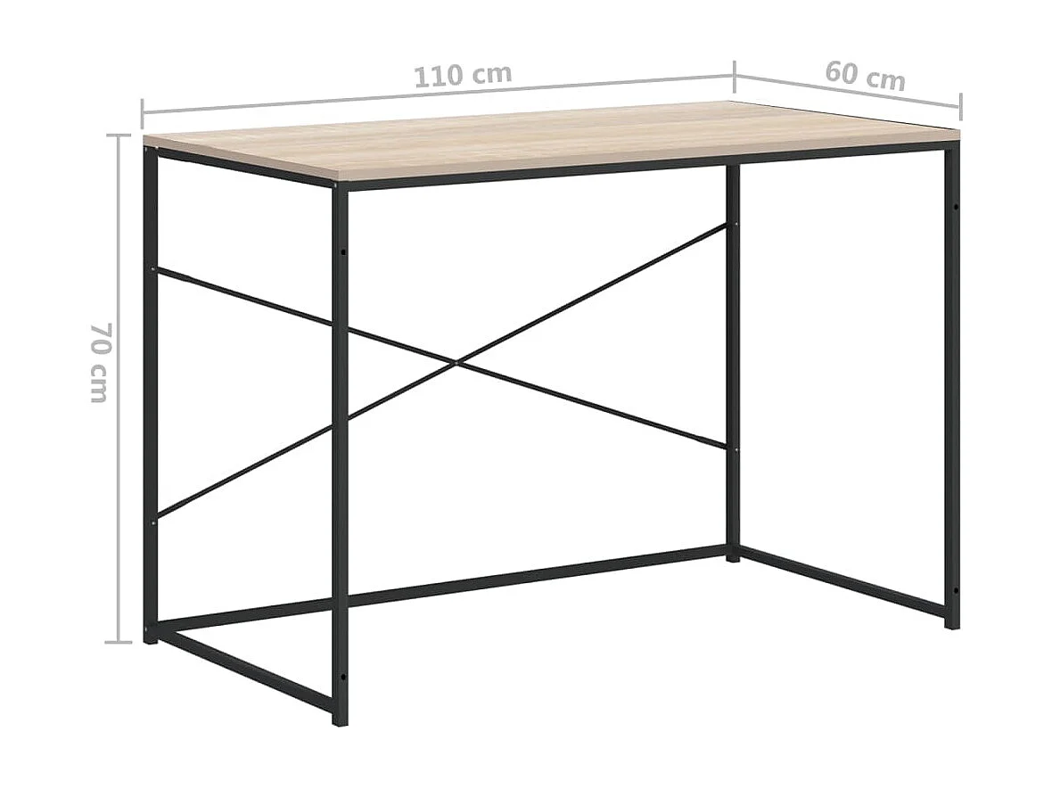 Bureau d'ordinateur Noir et chêne 110x60x70cm Bois d'ingénierie