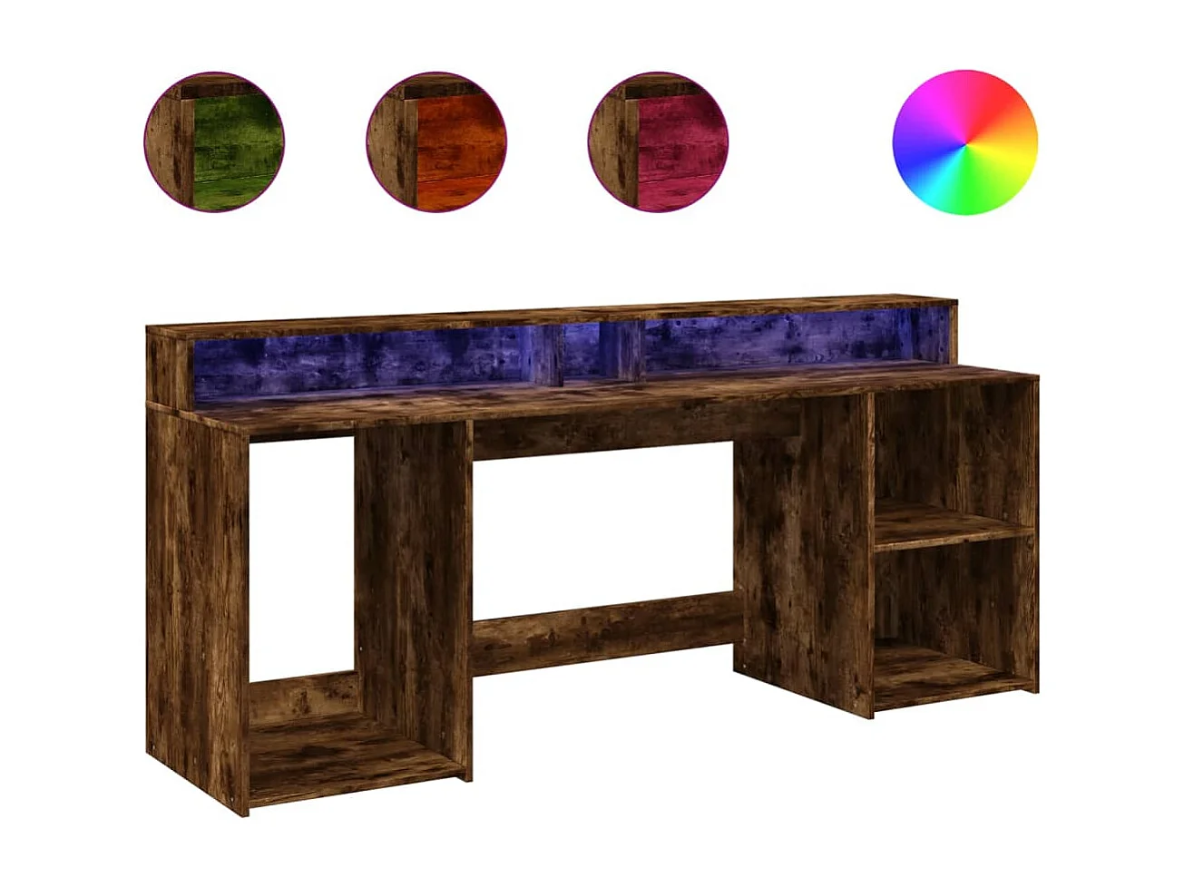 Scrivania e luci LED rovere affumicato 200x55x91cm legno ingegnerizzato