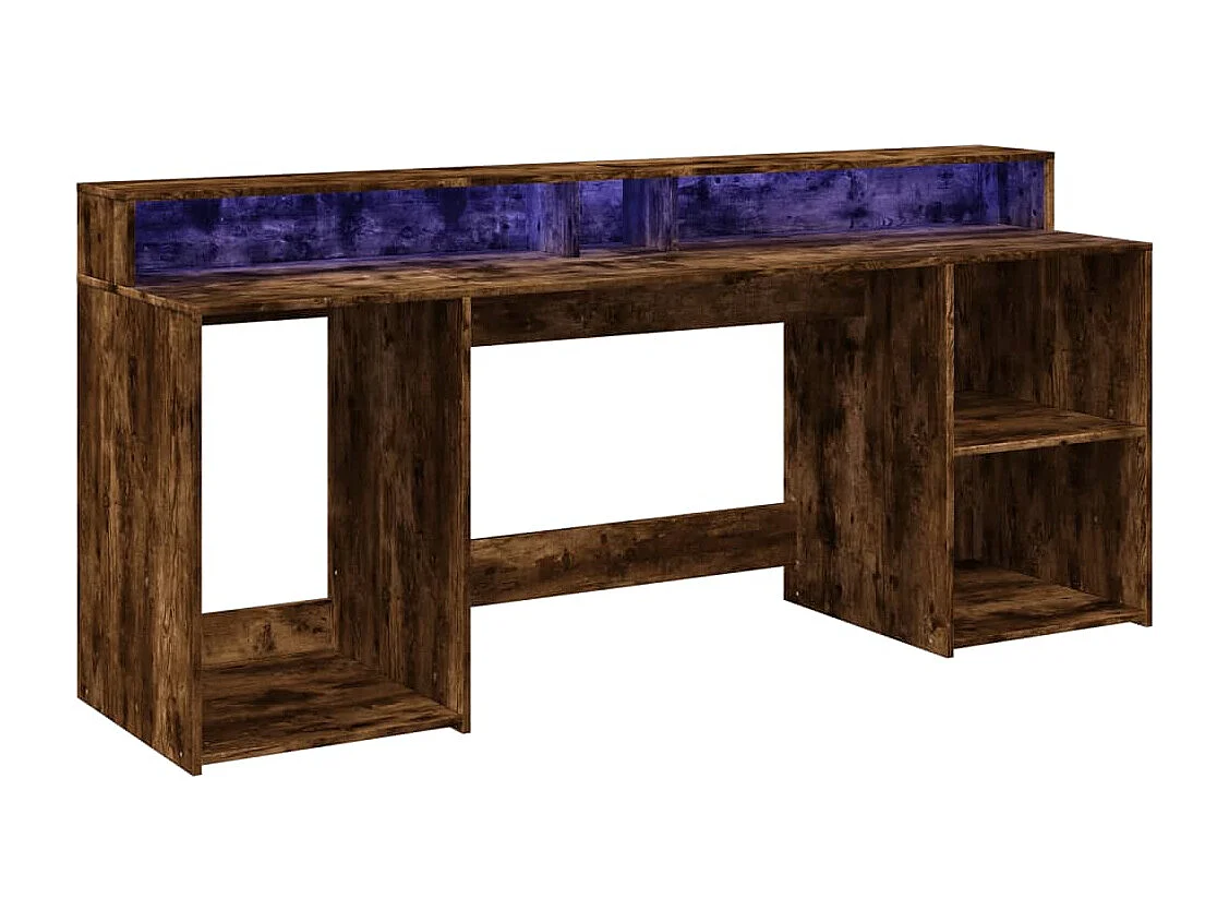 Scrivania e luci LED rovere affumicato 200x55x91cm legno ingegnerizzato