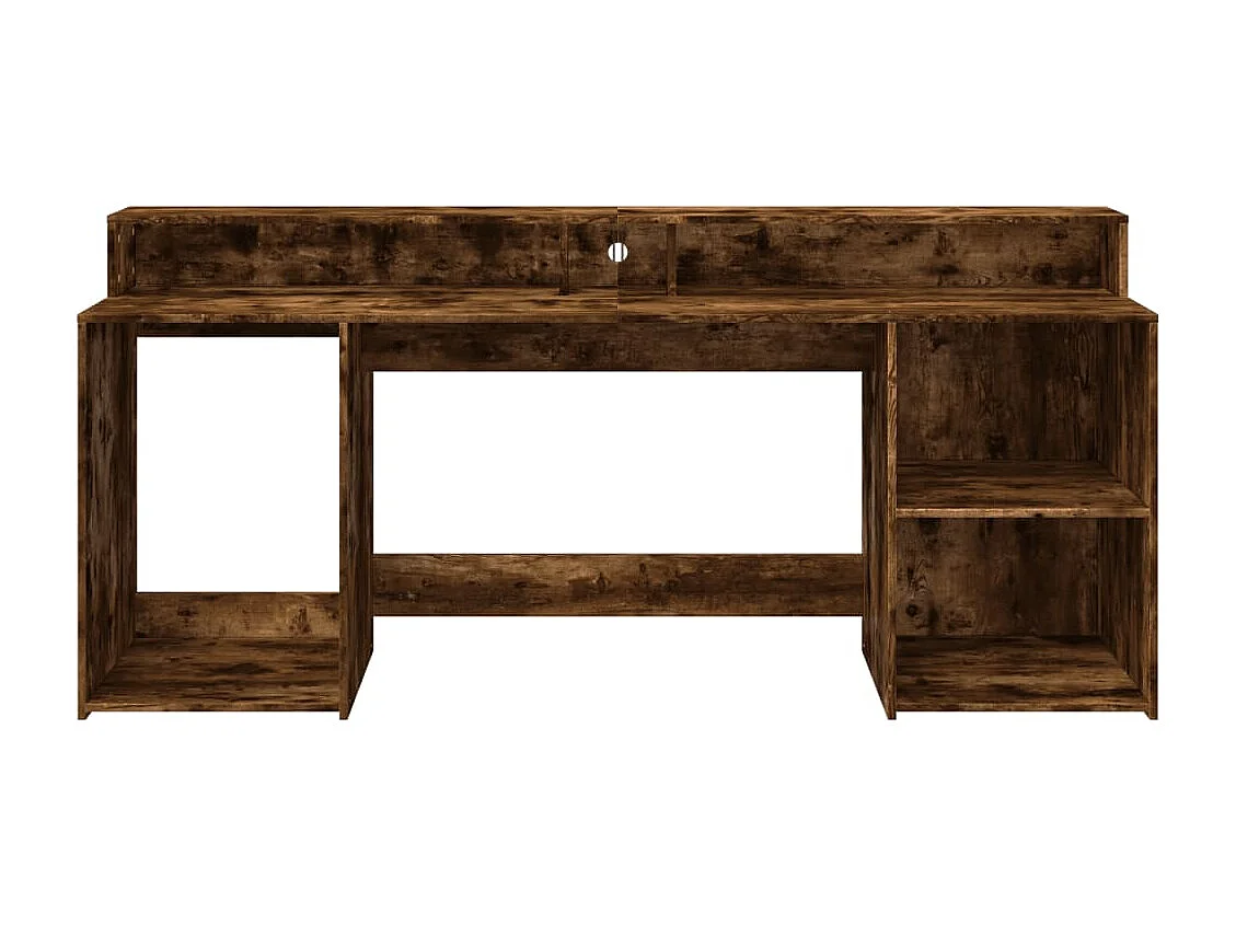 Scrivania e luci LED rovere affumicato 200x55x91cm legno ingegnerizzato