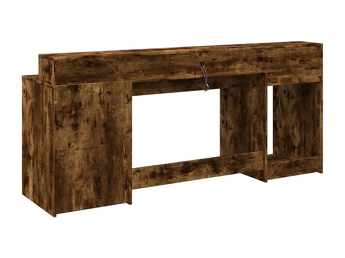 Scrivania e luci LED rovere affumicato 200x55x91cm legno ingegnerizzato