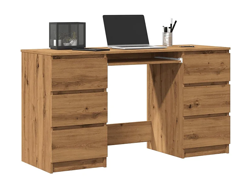 Bureau chêne artisanal 140x50x77 cm bois d'ingénierie