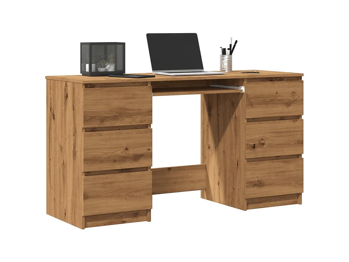 Bureau chêne artisanal 140x50x77 cm bois d'ingénierie